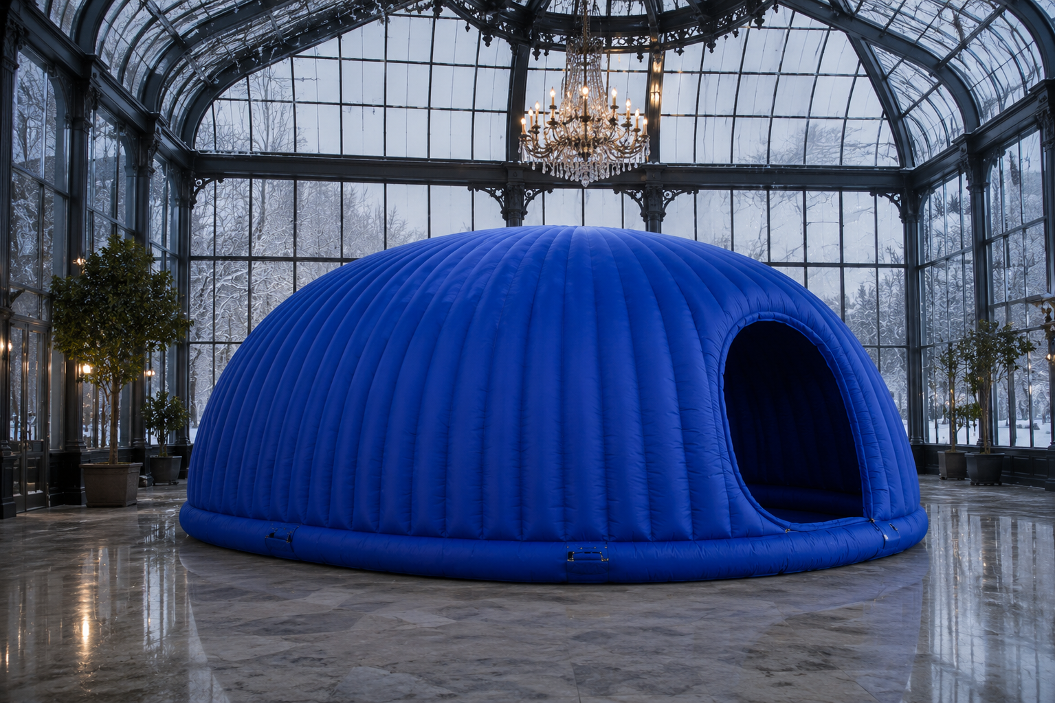 Snug Yoga heated Pilates — blue dome pod in luxury setting